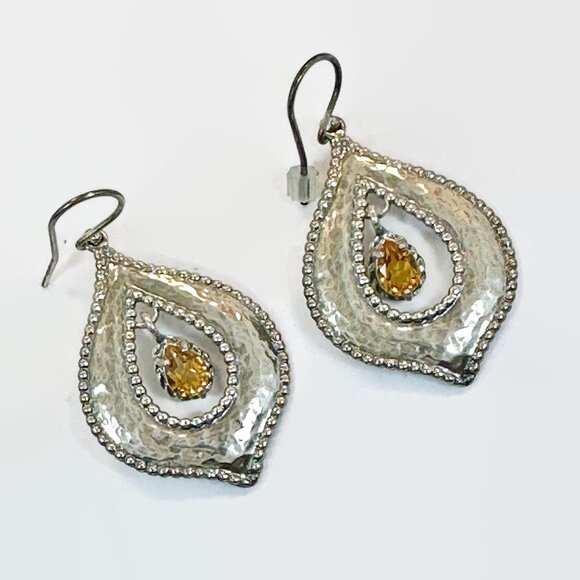 Vintage Citrine Earrings Sterling Silver: Israel Modern Dangle Boho - Picture 1 of 3